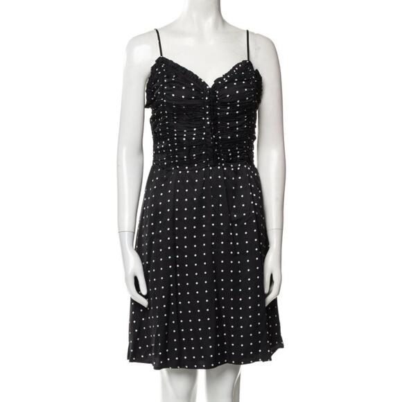 Maje Renota Black White Polka Dot Ruched Bodice Mini Dress 3 L - Picture 5 of 12